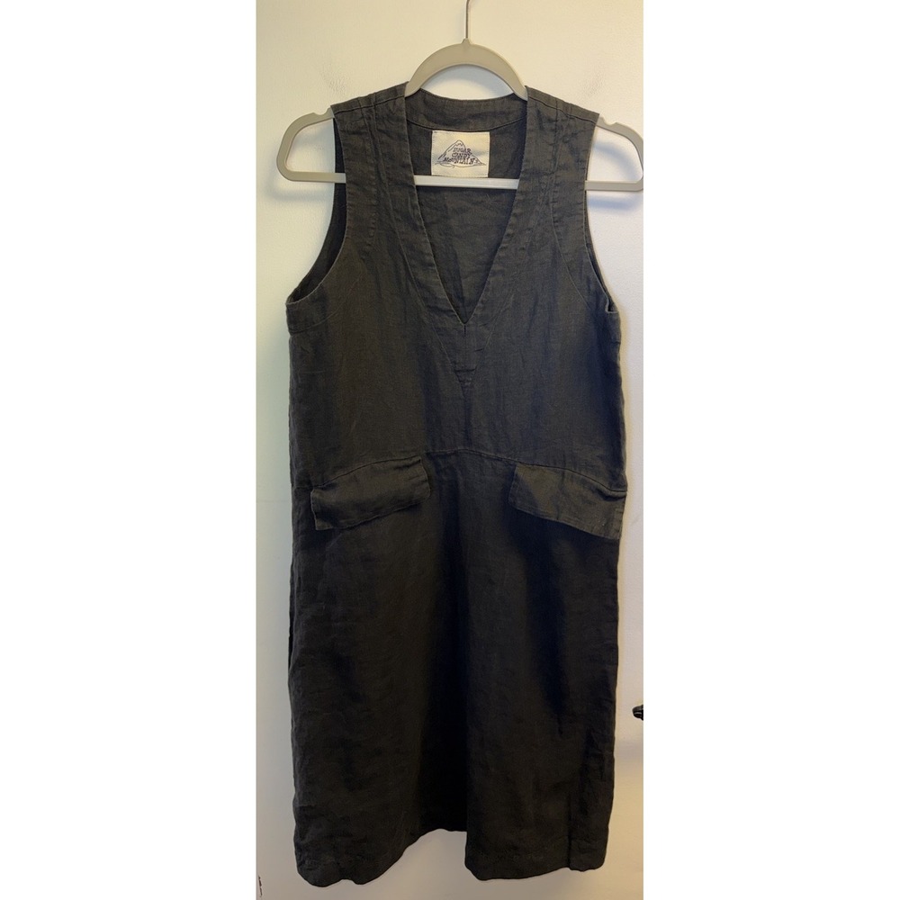 SUGAR CANDY MOUNTAIN Dress Linen Black Pockets Sleeveless V Neck Medium Maxi